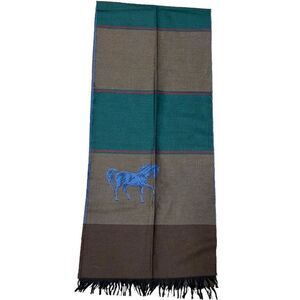 Plaid new wool horse fringe scarf made in Germany